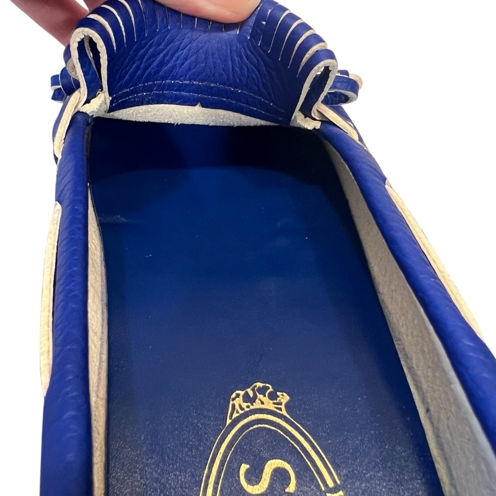 TOD'S Bubble Gommino Loafer Moccasin Italian Leather Fringe Blue Women's Size 39 - Picture 15 of 17